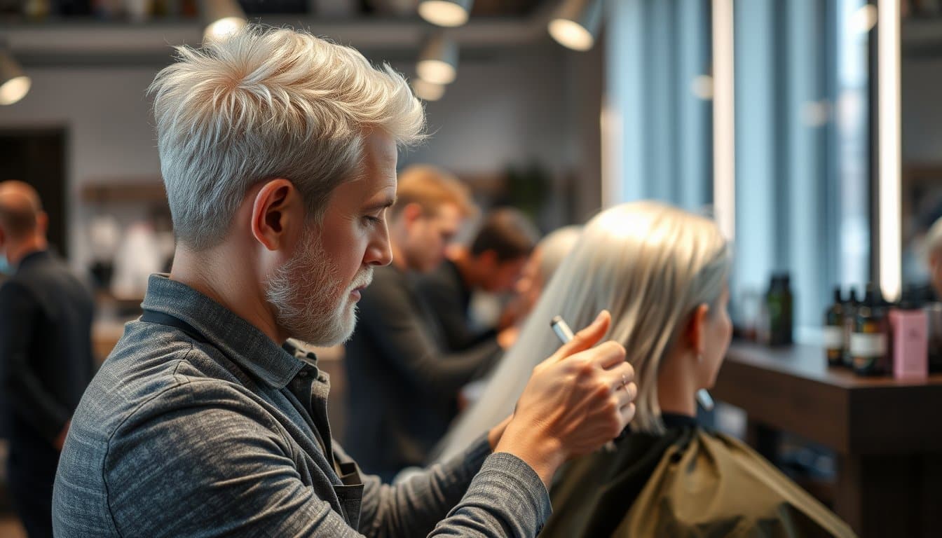 Coloration homme à Chambéry : cheveux blancs sans effet artificiel
